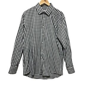 Berlioni Italy Comfort Fit XL Long Sleeve Black‎ White Gingham Check Dress Shirt